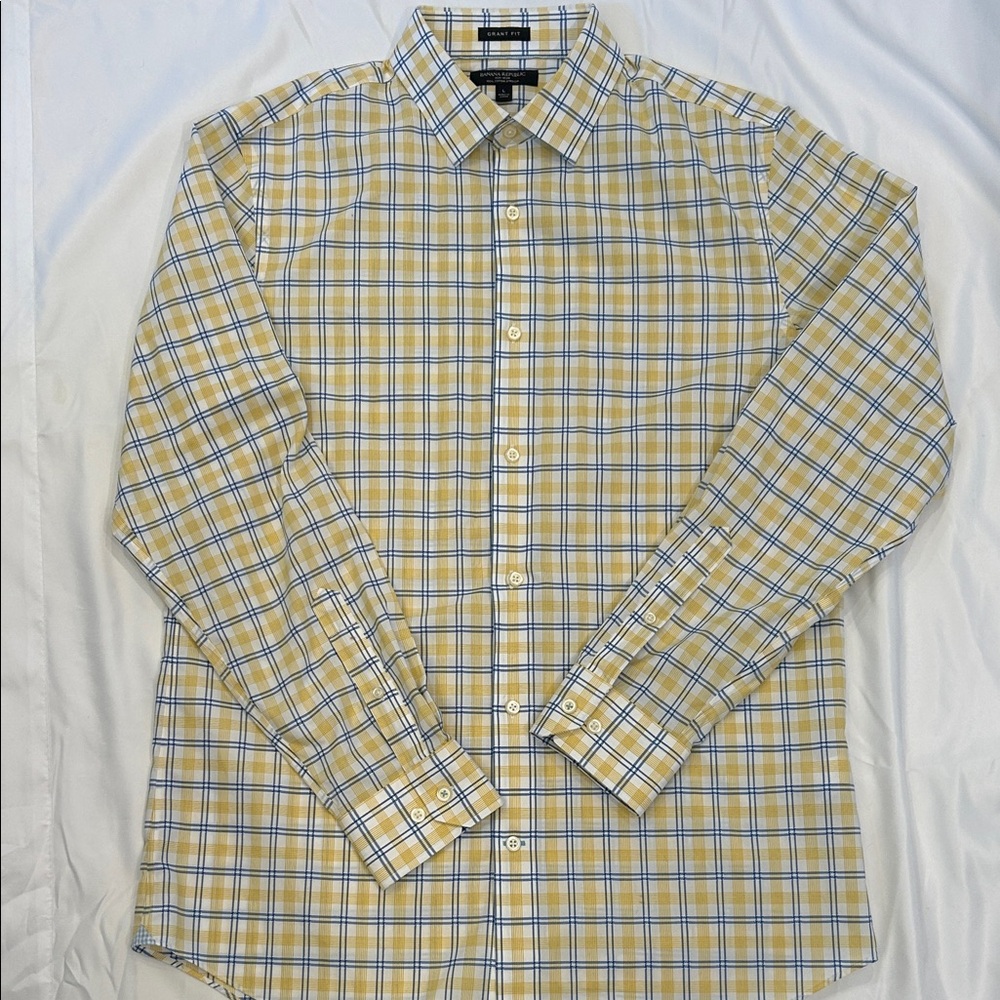 Banana Republic Yellow and Blue Checkered Men's Shirt